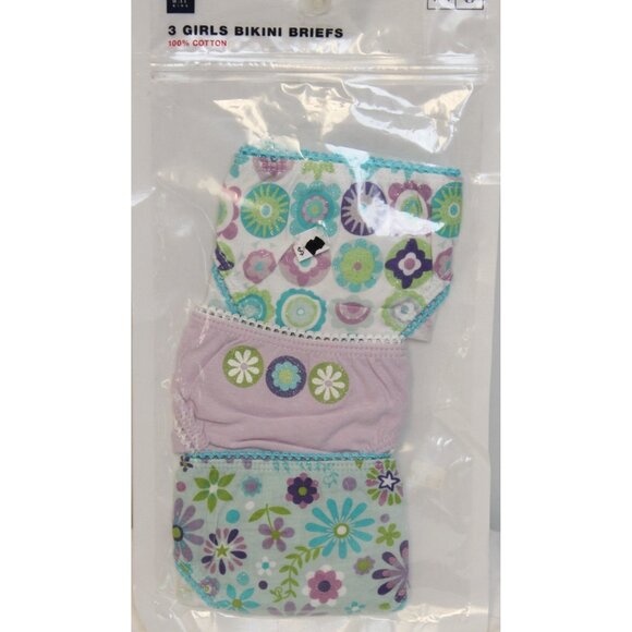 NEW Gap Panties 3 pairs Underwear girls S 6-7 Purple Flowers Stripes Briefs - Picture 2 of 6